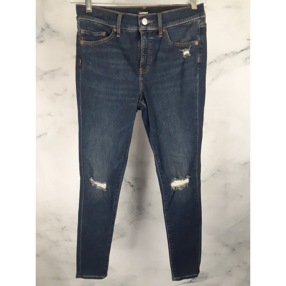 Express Jeans Womens 6R Blue Legging Skinny Distressed Mid Rise Stretch